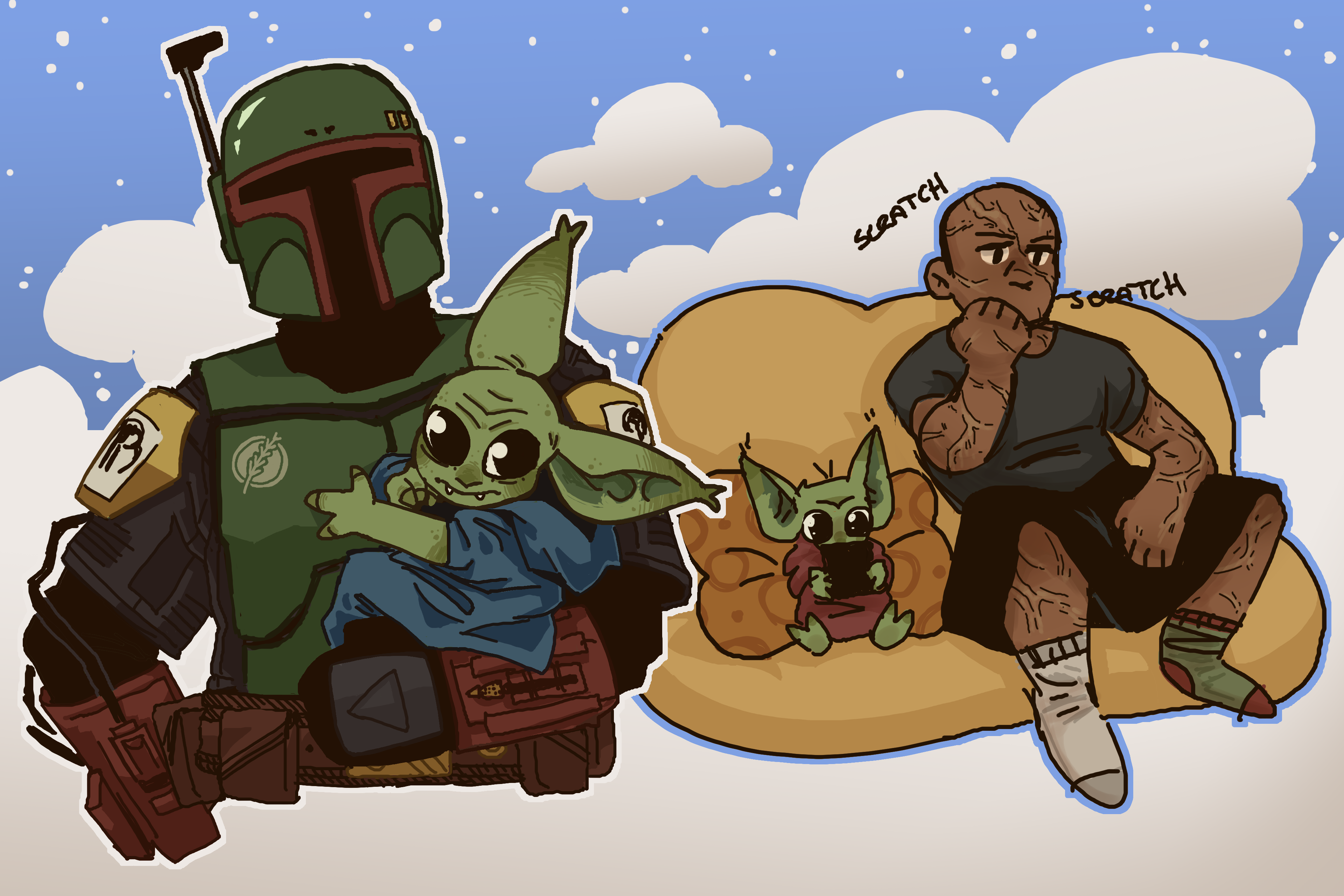 Illustration of Boba Fett and Grogu